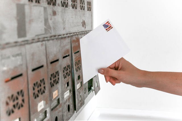 Person putting a letter into a mailbox